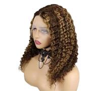4/27 Evidenzia Ombre Parrucche for capelli umani Bob bagnate e ondulate, Parrucca riccia profonda anteriore in pizzo 13x4 HD for donne Densità 200(14inch)