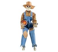 4.2x3x5.1in Skeleton di banjo duellanti illumina gli occhi realistici giocando con il cappello di vestiti arredamento animato per feste Halloween