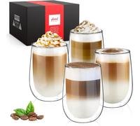4 350Ml Tazza Caffè Doppio Vetro Borosilicato,Bicchieri Da Caffè a Doppia Pare