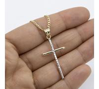 4.4cm Taglio Diamante Croce Ciondolo Collana Vero 10K Giallo Oro Bianco Tutte le