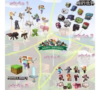 4/5/12/24 pezzi Decorazioni per torta Minecraft, blocchi pixel a tema robot e verde, decorazioni per tavolo dolci 12 stuzzicadenti a doppia punta,5 carte grandi,24 plugin,Set di 4 pezzi con etichetta 