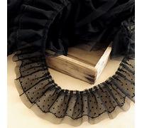 4.5M 2 strati plissettato organza pizzo 10 cm di larghezza bordo in pizzo arricciat per matrimonio applique, abbigliamento, cucito, artigianato, arredamento fai-da-te (nero, pois)