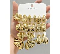 4/6/16 pezzi Set di orecchini alla moda color oro per donne, include fiori per orecchio sinistro e destro, fiori a cinque petali, a goccia, a cuore, a forma di C piccola, eleganti e di stile, adatti p