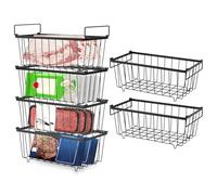 4/6/8 cesti per congelatore, organizer per congelatore, in metallo, con manici pieghevoli, impilabili, per ordinare carne e cibo congelati