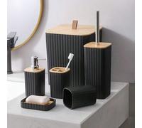 4/6 pezzi Set di bathroom in legno di lusso Regalo essenziale per il riscaldamento della casa * Include porta-toothbrush, bidone della spazzatura, dispenser per sapone, portafazzoletti per WC, piatto