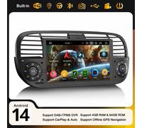 4+64GB Android 14 Fiat 500 DAB+ Autoradio Navigatore CarPlay Wifi USB DSP 8-Core