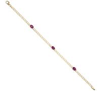 4,6mm Bracciale Con 3 Ovale Rubini Rosso 585 Oro 19,5cm Bracciale Oro