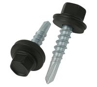 4.8 mm x 35 mm Viti per tetti, testa esagonale autoperforanti colorate (RAL 9005 Nero intenso) viti per tetti con rondella di tenuta in EPDM, viti temprate zincate antiruggine (50 pezzi)