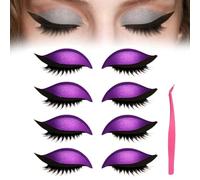 4/8 Pairs Lazy Eye Shadow Eyelash Patch,Colorful Eyeshadow Eyelashes Makeup Stickers,Eyeshadow & False Lashes 2-In-1 Reusable Eyemakeup Stickers,Natural Curl,Waterproof Long-Lasting (4*Purple, SIZE)