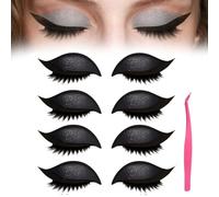 4/8 Pairs Lazy Eye Shadow Eyelash Patch,Colorful Eyeshadow Eyelashes Makeup Stickers,Eyeshadow & False Lashes 2-In-1 Reusable Eyemakeup Stickers,Natural Curl,Waterproof Long-Lasting (4*Black, SIZE)