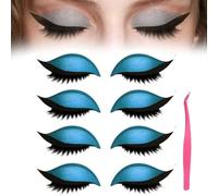 4/8 Pairs Lazy Eye Shadow Eyelash Patch,Colorful Eyeshadow Eyelashes Makeup Stickers,Eyeshadow & False Lashes 2-In-1 Reusable Eyemakeup Stickers,Natural Curl,Waterproof Long-Lasting (4*Blue, SIZE)