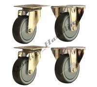 4 - 80mm acciaio inox gomma fisso & girevole rotelle 100kg ogni resistente