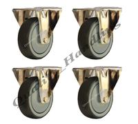 4 - 80mm Acciaio inox gomma fisso rotelle 60kg ogni resistente non lascia segni