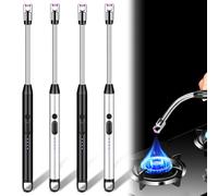 4 accendini elettrici ad arco, ricaricabili USB, al plasma, accendino lungo per candele, accendi candele, campeggio, barbecue, camino (nero + argento)