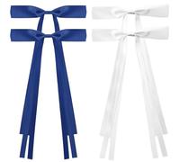 4 accessori per capelli da donna, con fiocco bianco e blu navy, fermagli per capelli con fiocco a coda lunga, fiocco francese, fermagli per donne e ragazze