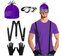 4 accessori per costume cosplay per adulti, con cappello viola lavorato a maglia, guanti neri, occhiali grigi steampunk, occhiali, tracolla nera, per Halloween, cosplay, feste, giornata mondiale del