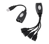 4 - Adattatore di estensione Ethernet con hub RJ45 e porta USB 2.0, estensore di rete USB su Cat5/Cat6 per stampanti, telecamere e tastiere, portata fino a 50 m senza alimentazione