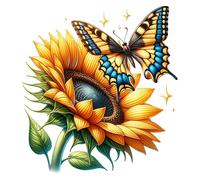 4 adesivi con girasole e farfalle, decalcomanie floreali in vinile che coprono segni, 1@20 cm e 3@7 cm, fai da te, decorazione da parete, resistente alle intemperie, per auto, WC e bidoni (girasole