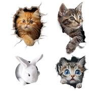 4 adesivi da parete 3D - illusioni di animali: buco del mouse, gatti, scene di Natale, decorazione per la casa rimovibile per pareti e scale, gatto e coniglio