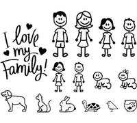 4 adesivi per auto "I Love My Family", adesivi e decalcomanie per auto, gatti, cani, animali domestici, pareti, laptop, bagagli, per auto, finestre, paraurti, telefono, notebook, design pratico