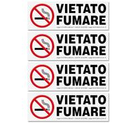 4 Adesivi VIETATO FUMARE formato cm 15x5 | No Smoking | Divieto di Fumo | Con Normativa | Adesivo Resistente per Interno ed Esterno | 4 pz