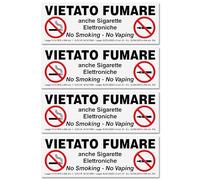 4 Adesivi VIETATO FUMARE formato cm 15x5 | No Smoking - No Vaping | Divieto di Fumo anche Sigarette Elettroniche | Con Normativa | Per Interno ed Esterno | 4 pz