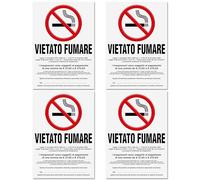 4 Adesivi VIETATO FUMARE Grandi con Normativa | Dimensioni cm 15x21 | No Smoking | Divieto di Fumo | Adesivo Resistente per Interno ed Esterno | 4 pz