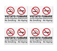4 Adesivi VIETATO FUMARE Grandi formato cm 15x21 | No Smoking - No Vaping | Divieto di Fumo anche Sigarette Elettroniche | Con Normativa | Adesivo Resistente per Interno ed Esterno | 4 pz