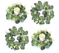 4 anelli di candela, foglie di eucalipto artificiali, per colonne, piccola ghirlanda di candele Greenery, per matrimoni, centrotavola, casa, feste, decorazione da tavolo (stile elegante)