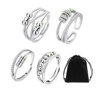 4 anelli girevoli per ragazze con 1 sacchetto di flanella, accessori per la decorazione delle dita, anello per alleviare l'ansia, anello regolabile, regalo per ragazze, migliore amica (argento)