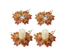 4 anelli per candele autunnali del Ringraziamento, 24 cm, con foglie d'acero, per festeggiare il giorno del raccolto | Ghirlanda in fattoria per festival e feste