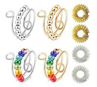 4 anelli regolabili anti-stress, con 4 anelli per agopressione, anello per agopressione, anello per agopressione, anello anti-stress, anello per ragazze e donne, antistress nella vita di tutti i