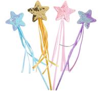 4 bacchette magiche da principessa a forma di stella, bastoncini magici da principessa, con stella a cinque punte lucida e scalata, piena di stile fiaba, adatti per feste di Natale e cosplay