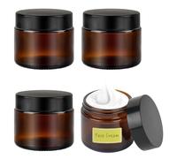 4 barattoli in vetro ambrato, 60 ml, vuoti, con coperchi e fodere interne, vasetti da viaggio con spatola ed etichette per articoli da toeletta, cosmetici, polvere, lozioni, creme contenitori