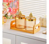 4 Barattoli Set Barattoli con Vassoio Bambù Stile Europeo per Cucina