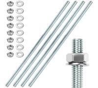 4 barre filettate M10, M10 x 300 mm, barra filettata in acciaio zincato, barre filettate in zinco blu, con 8 dadi esagonali e 8 rondelle