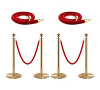 4 Barriera per Il Controllo Della Folla con 4 Corde di Velluto da 1,5 Metri, Colonnine Segnapercors per Il Controllo Della Folla, Barriere di Sicurezza con Base in Metallo per Teatri(Gold)