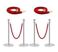 4 Barriera per Il Controllo Della Folla con 4 Corde di Velluto da 1,5 Metri, Colonnine Segnapercors per Il Controllo Della Folla, Barriere di Sicurezza con Base in Metallo per Teatri(Silver)