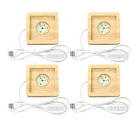 4 basi luminose a LED quadrate, 6 lampadine a LED, con supporti in legno, acrilico artistico, resina, vetro per set, display 3D in cristallo, alimentazione USB, bagliore caldo, interruttore con