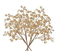 4 bastoncini di bacche artificiali glitterate di grandi dimensioni, 48 cm, rametti di bacche dorate, decorazioni per albero di Natale, composizioni floreali, bouquet riempitivi per casa e matrimoni