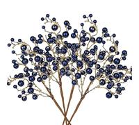 4 bastoncini di bacche artificiali glitterate di grandi dimensioni, 48 cm, rami di bacche blu, per decorazioni per albero di Natale, composizioni floreali, bouquet riempitivi per casa e matrimoni