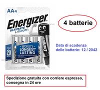 4 batterie AA Stilo 1,5V Energizer Ultimate Lithium 11x Scadenza: 12/2042