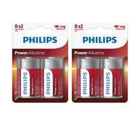 4 Batterie Alcaline Philips Power Alkaline D LR20 1.5V MN1300 Mono 2 Card