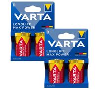 4 batterie alcaline R-20 R20 D da 1,5 V Varta Longlife Max Power