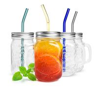 4 Bicchiere con Coperchio E Glasstrohhalme Bicchieri Caffè Bicchieri-Cocktail