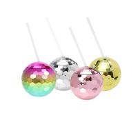 4 Bicchieri con Sfera da Discoteca con Coperchio e Bicchiere con Cannuccia,7625