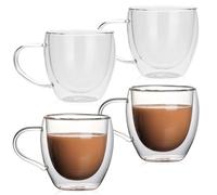 4 bicchieri da caffè per latte macchiato con manico, 250 ml, a doppia parete, resistenti al freddo e al calore, per cappuccino, latte, tè, caffè, latte, birra