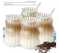 4 bicchieri da latte macchiato: 500 ml, set di bicchieri da caffè con 4 cannucce e 2 spazzole di paglia, bicchieri da tè, bicchieri da dessert in vetro, lavabili in lavastoviglie