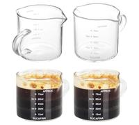 4 bicchieri da liquore da 100 ml, con manico, misurino per espresso, in vetro borosilicato resistente al calore, accessori barista, in millilitri e once liquide (Fl.Oz), per caffè, latte vaccino