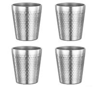 4 bicchieri in acciaio inox, 175 ml, impilabili, a doppia parete, infrangibili, con motivo a martello, bicchieri isolanti per birra (argento)